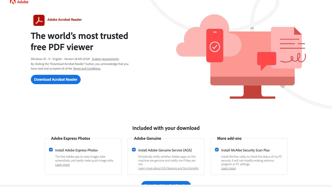 Adobe Acrobat Reader DC official website preview
