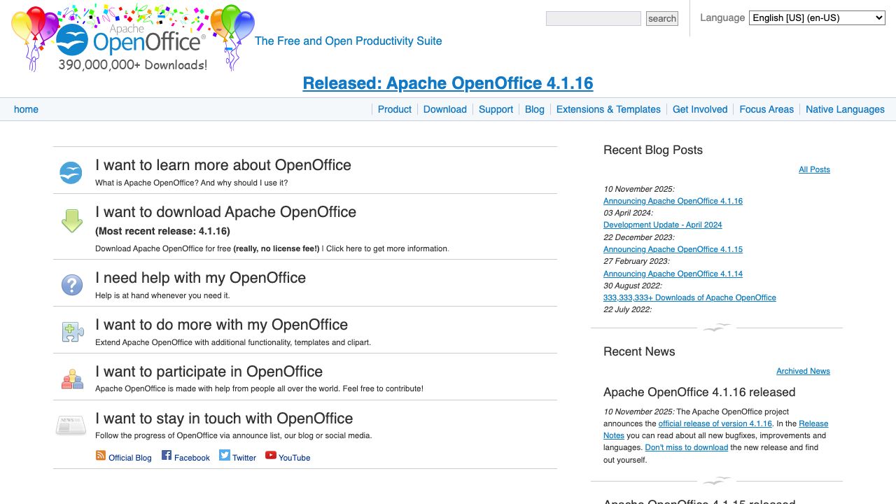 Apache OpenOffice official website preview