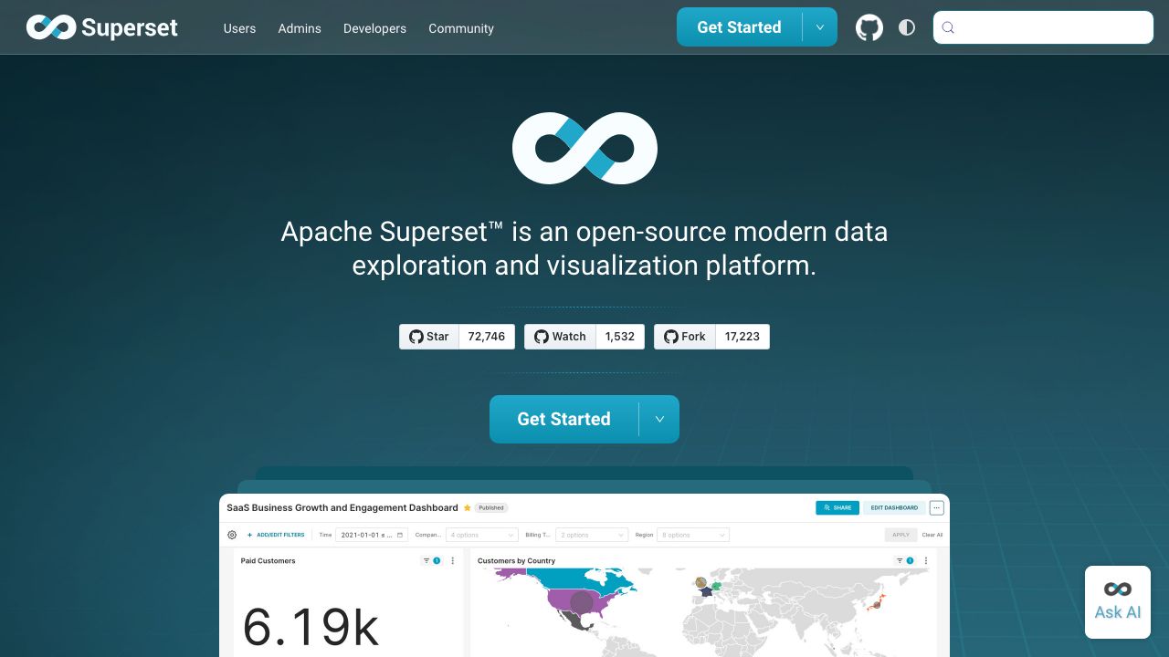 Apache Superset official website preview