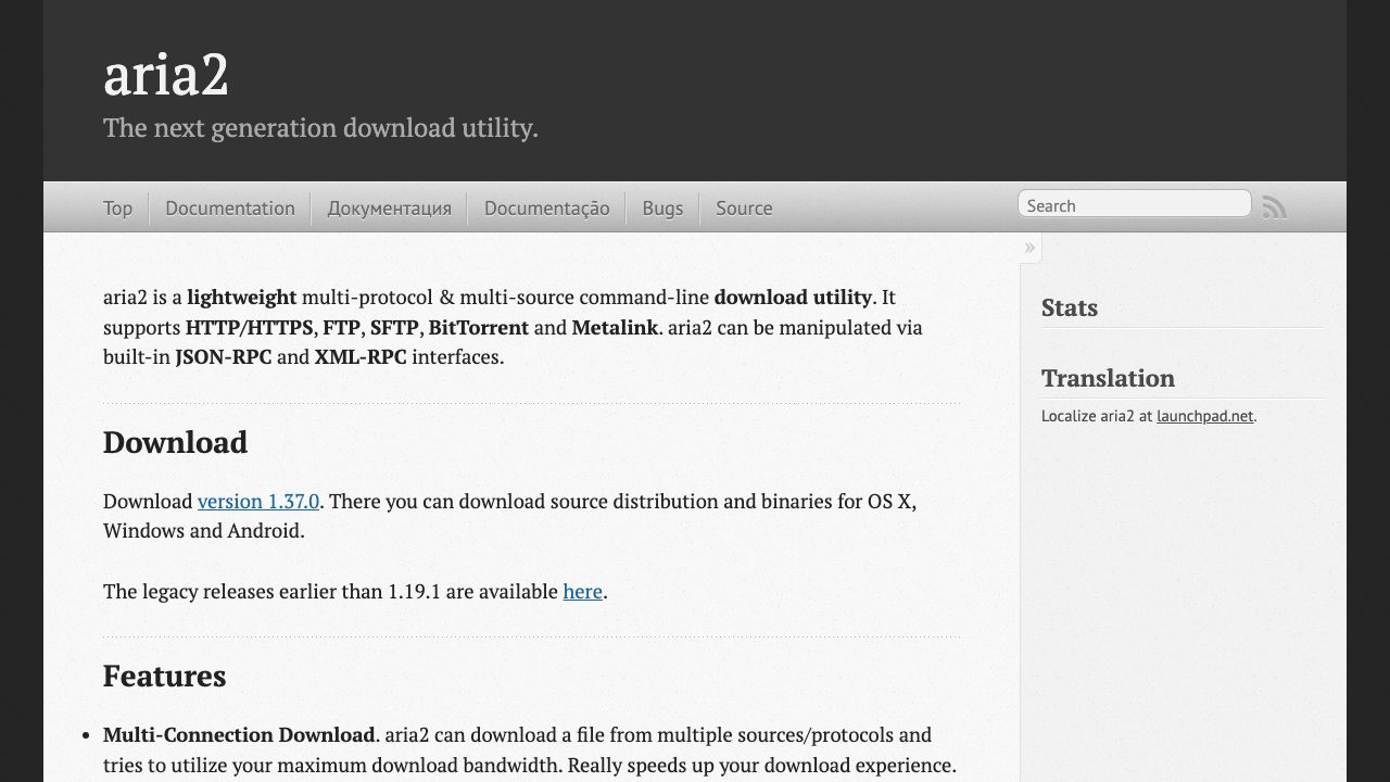 Aria2 Download Manager official website preview