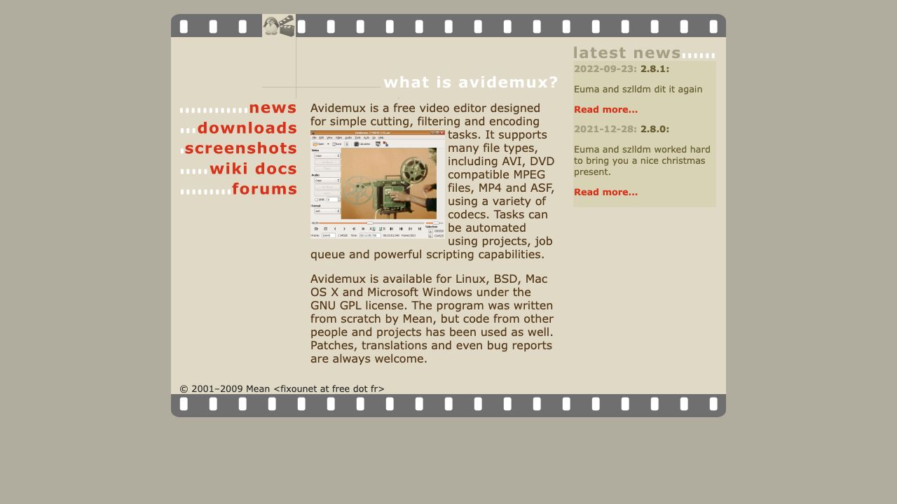 Avidemux official website preview