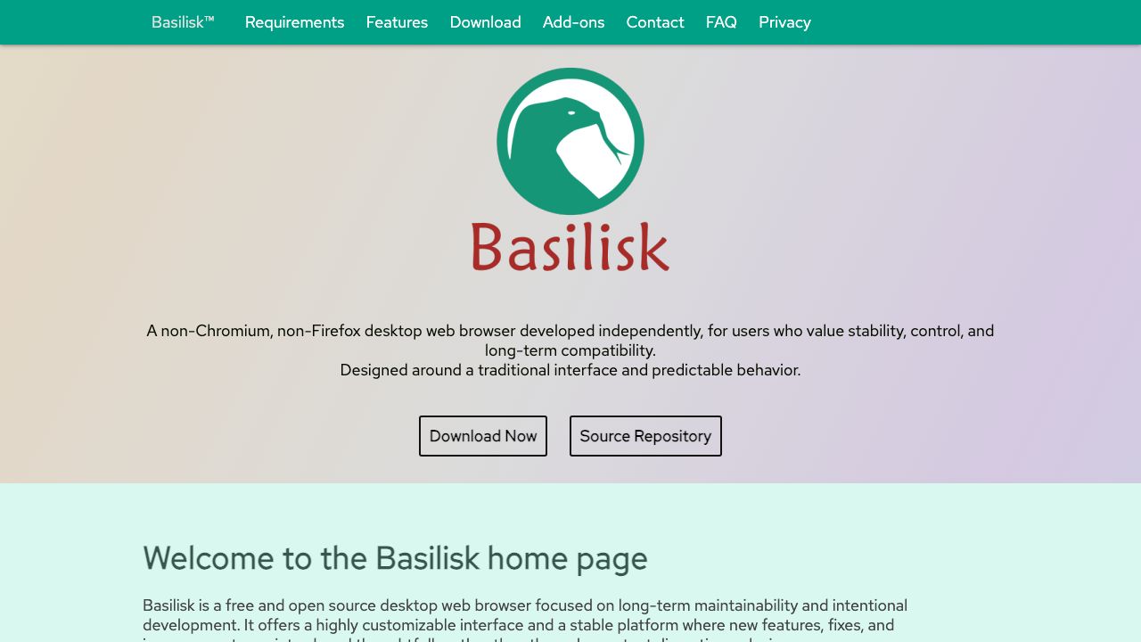 Basilisk Browser official website preview