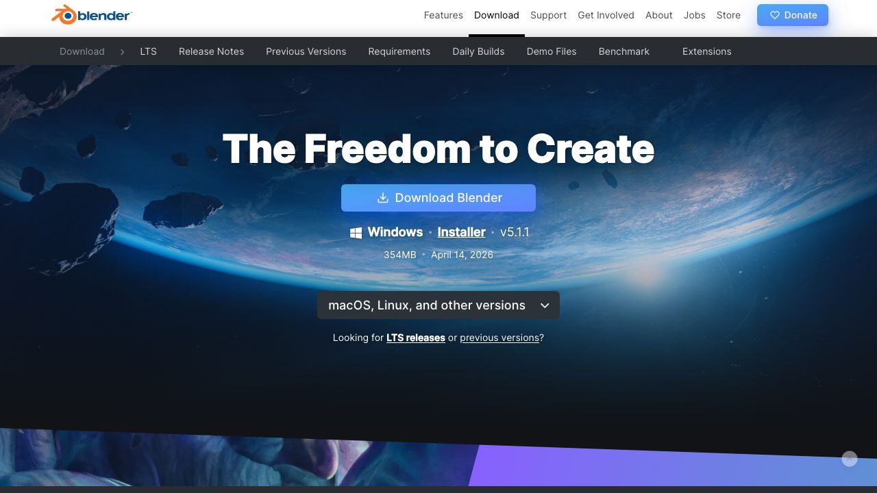 Blender official website preview