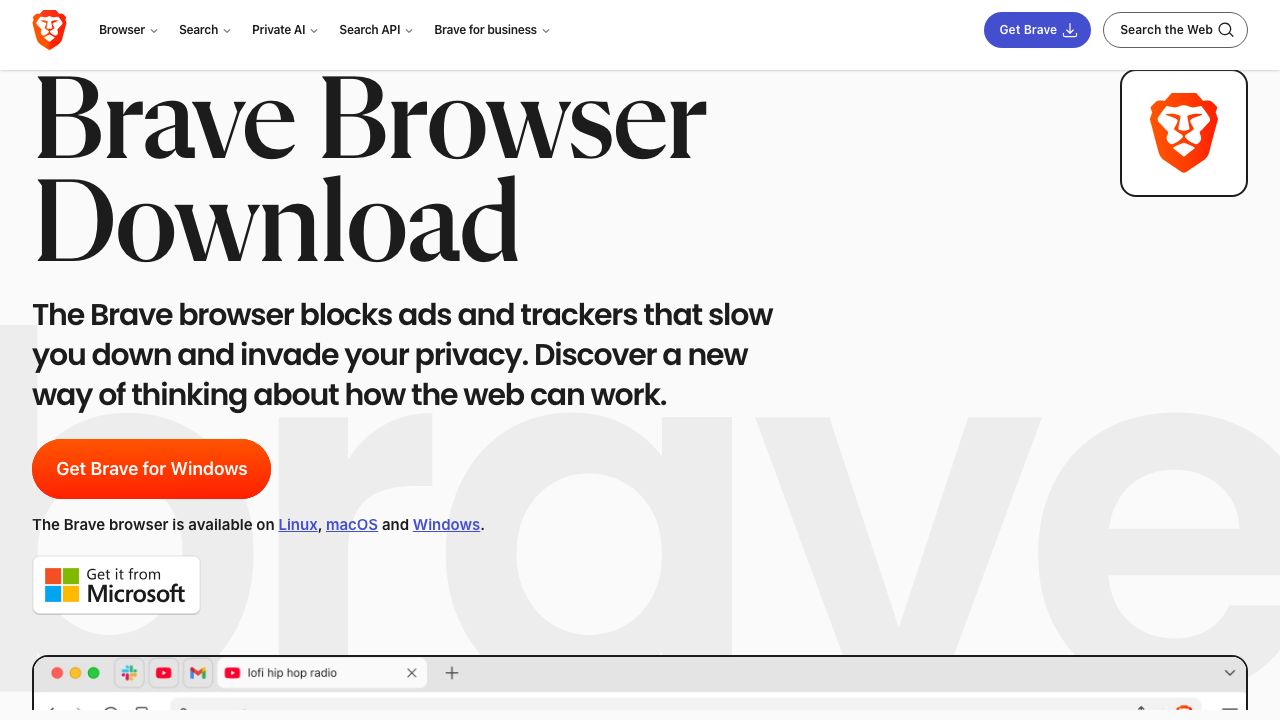 Brave Browser official website preview