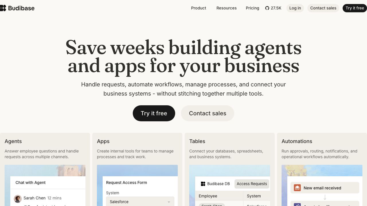 Budibase official website preview