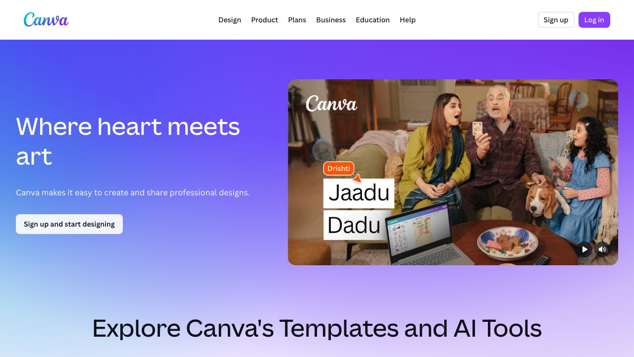 Canva official website preview
