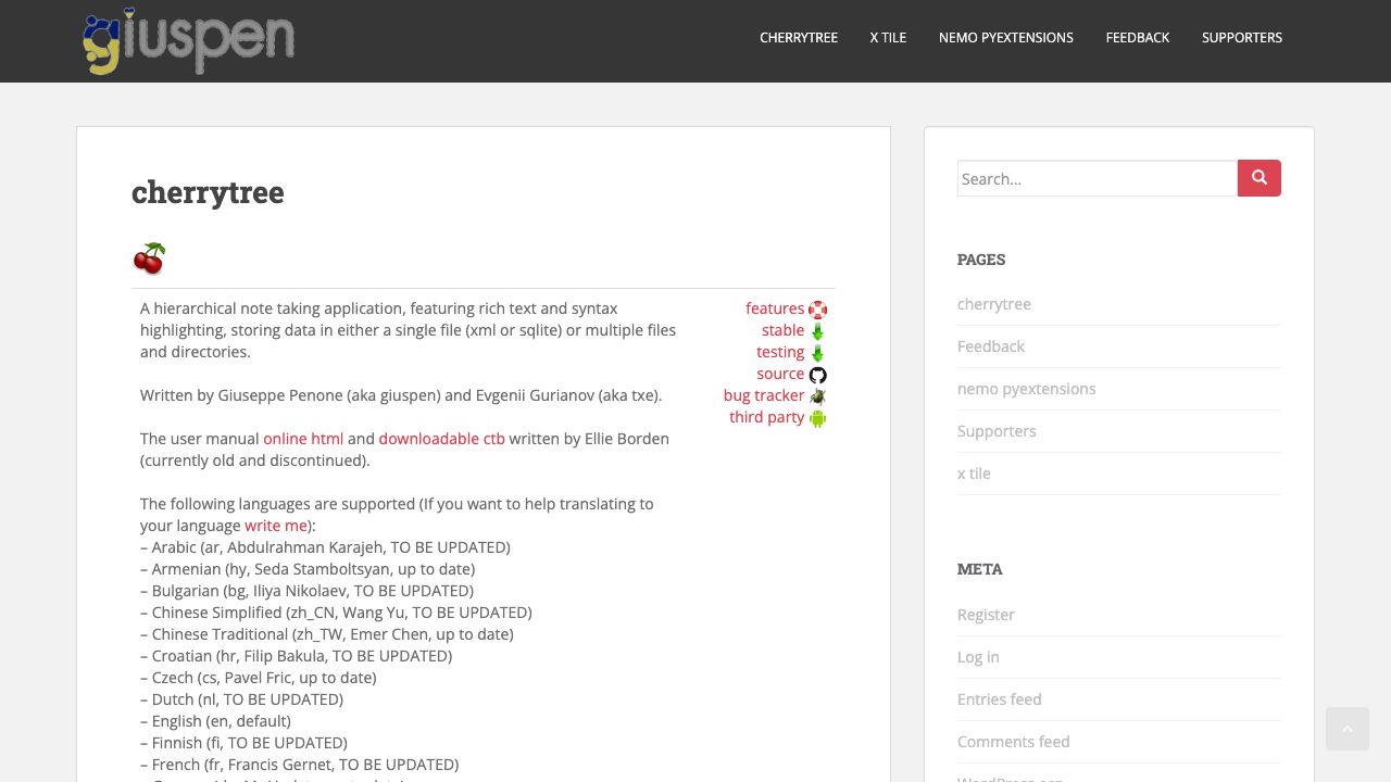 CherryTree Notes official website preview