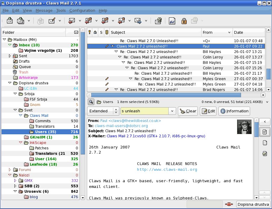 Claws Mail interface preview 1