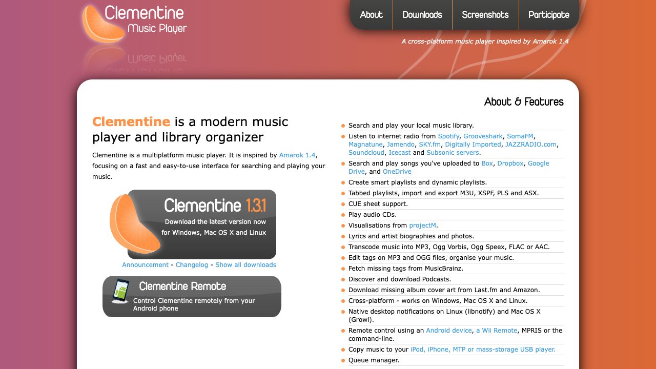 Clementine official website preview