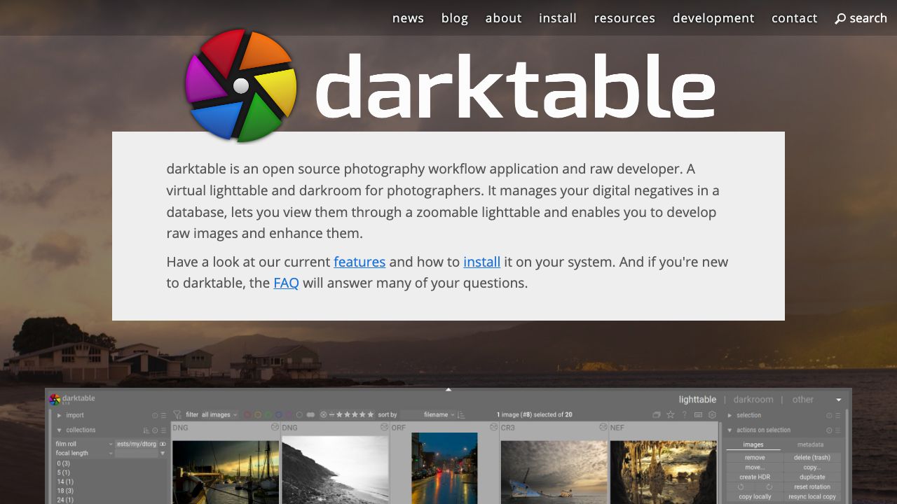 Darktable official website preview