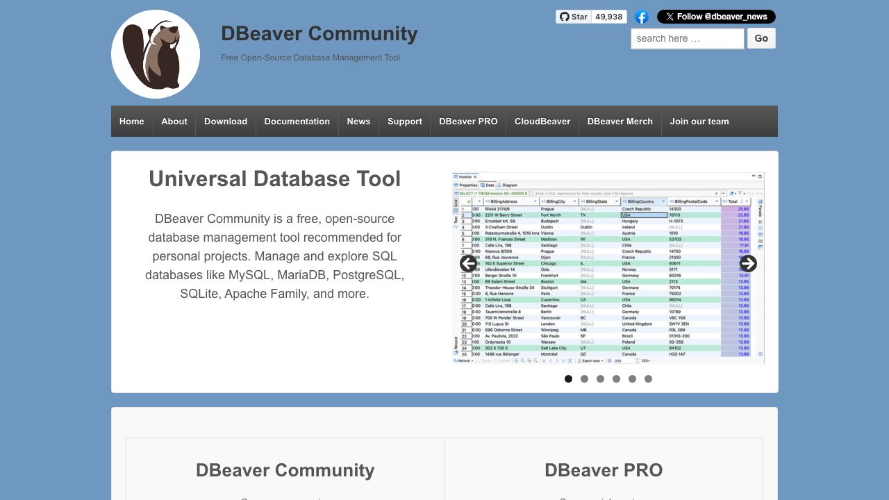 DBeaver Community official website preview