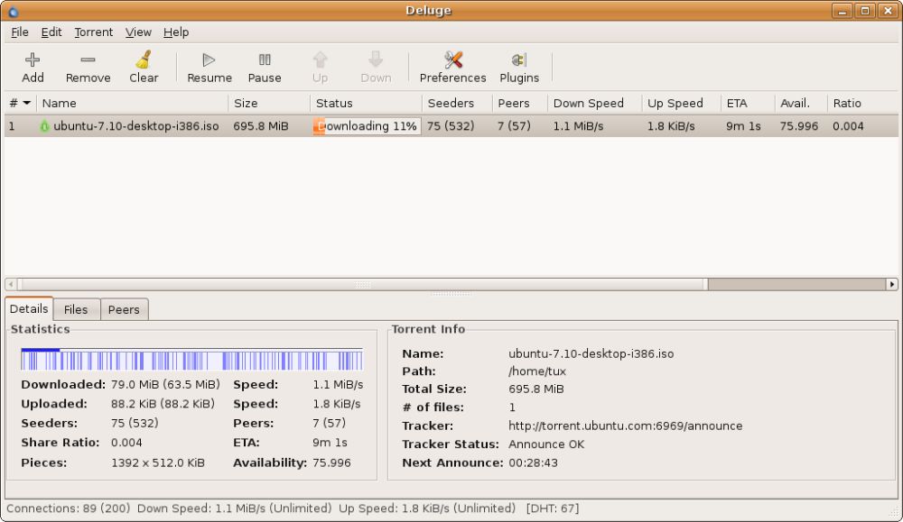 Deluge Torrent interface preview 1