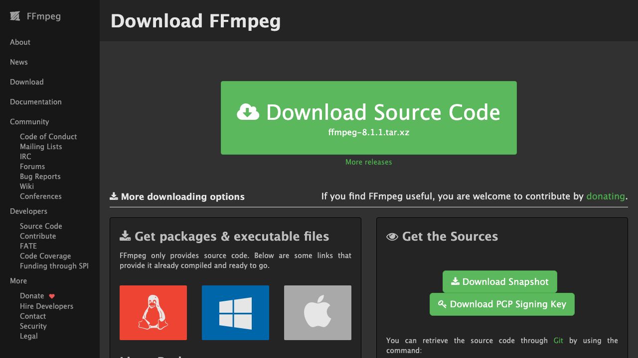 FFmpeg official website preview