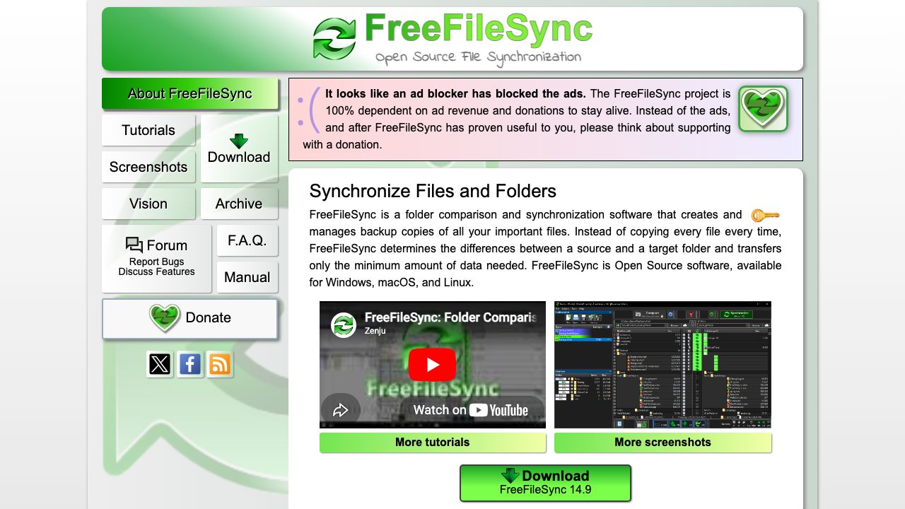 FreeFileSync official website preview
