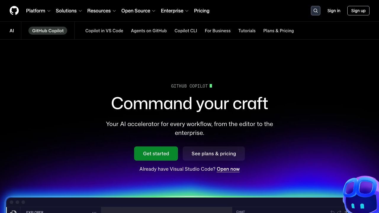 GitHub Copilot official website preview