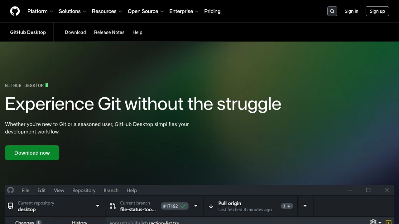 GitHub Desktop official website preview