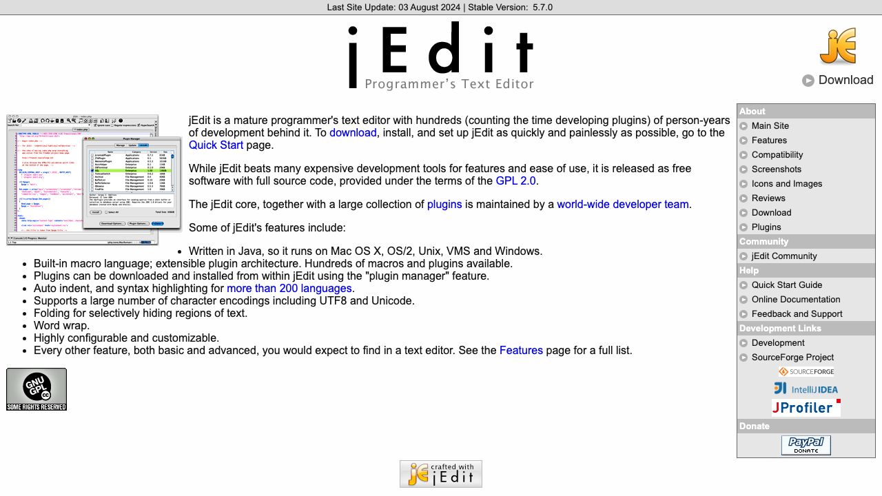 jEdit official website preview