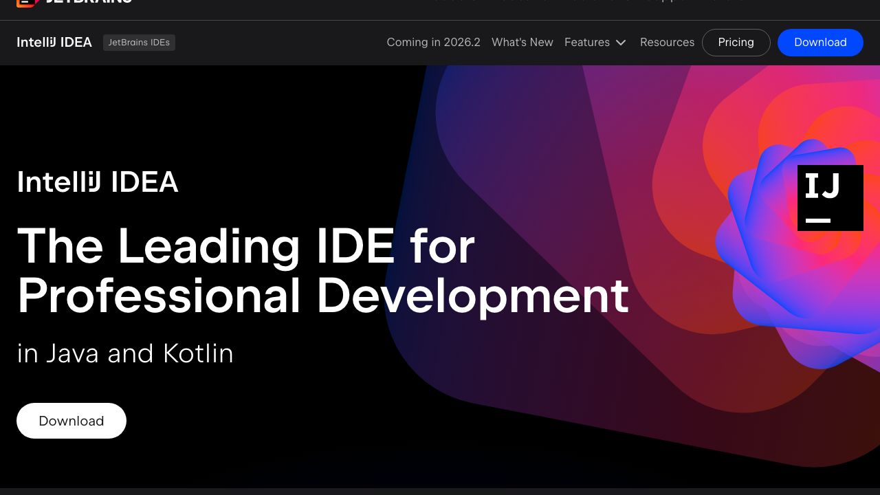 JetBrains IntelliJ IDEA Community official website preview