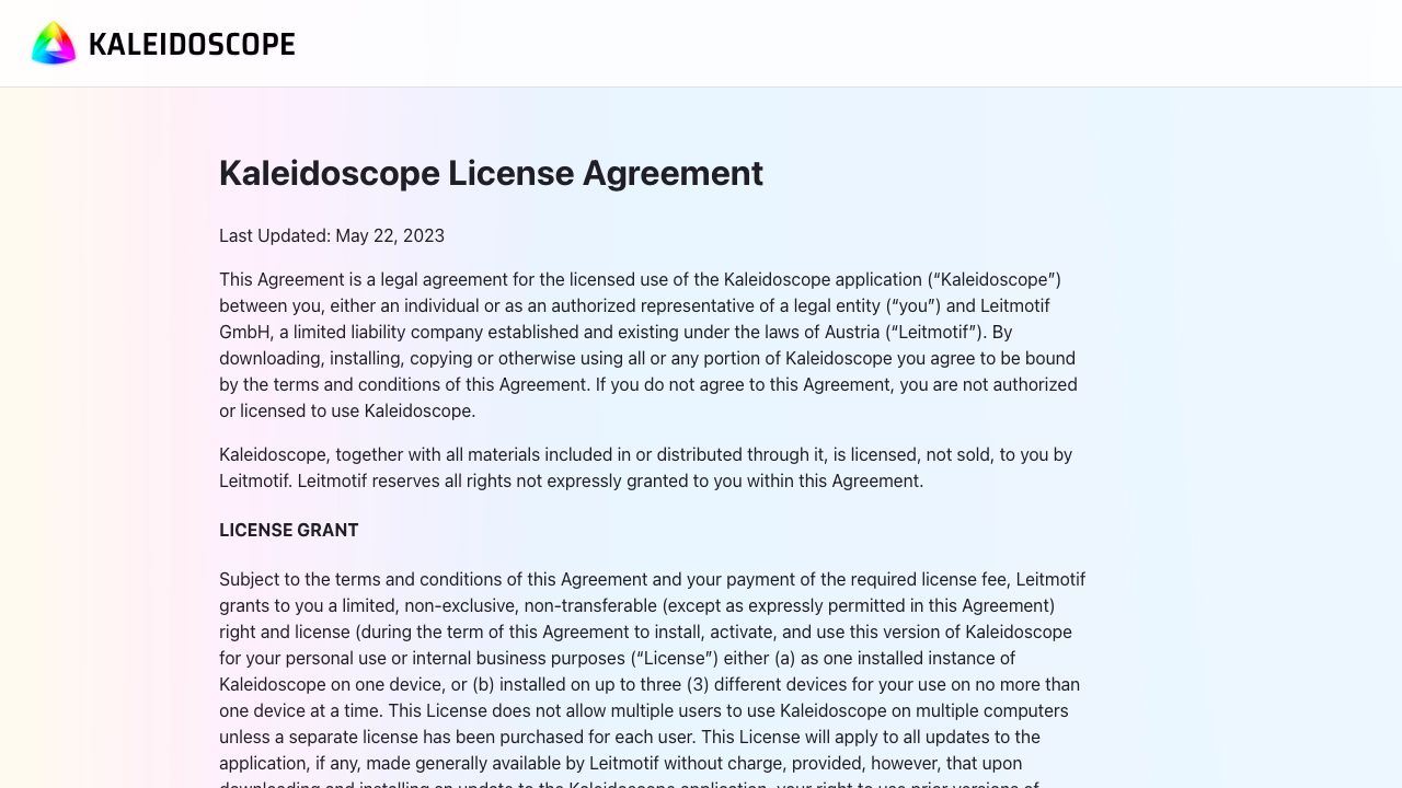 Kaleidoscope official website preview