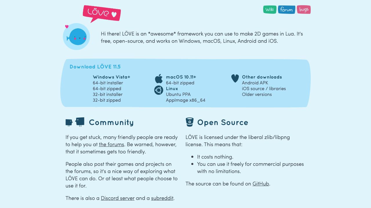 LOVE2D official website preview