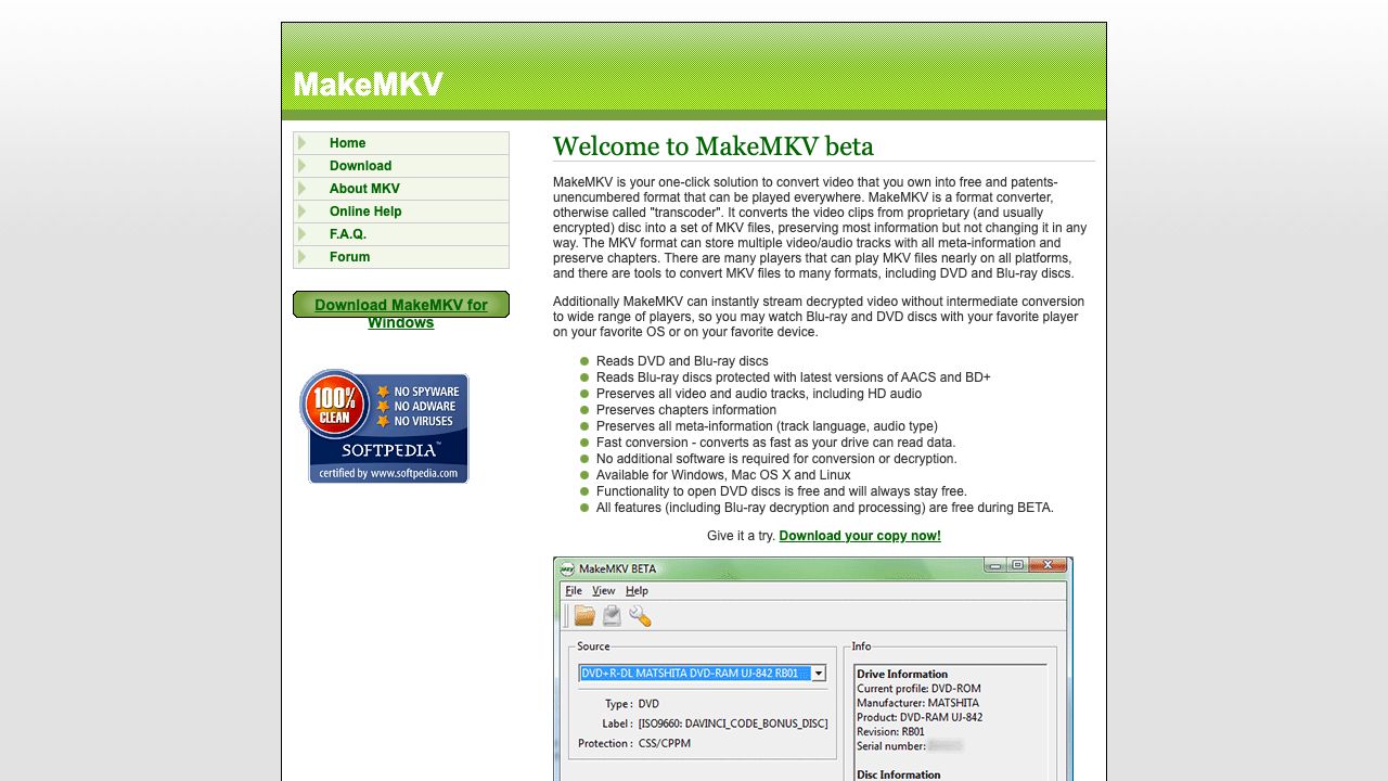 MakeMKV official website preview