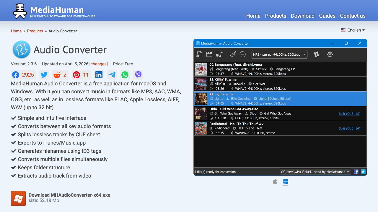 MediaHuman Audio Converter official website preview