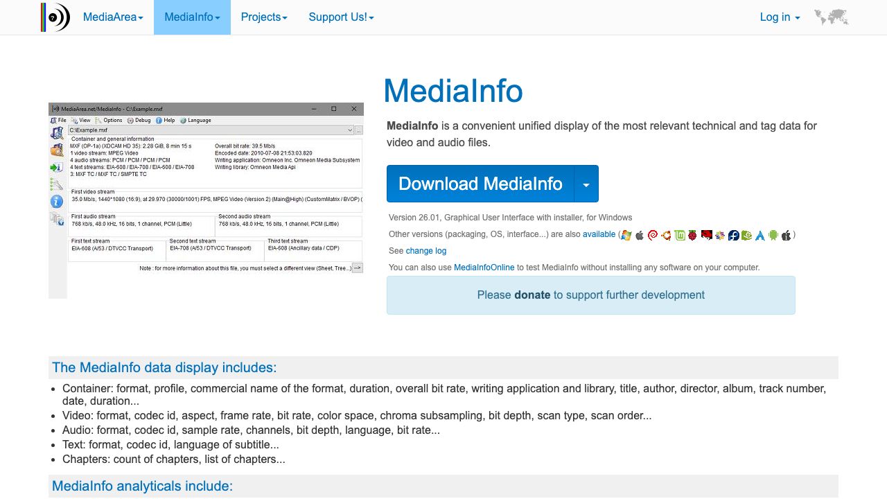 MediaInfo official website preview
