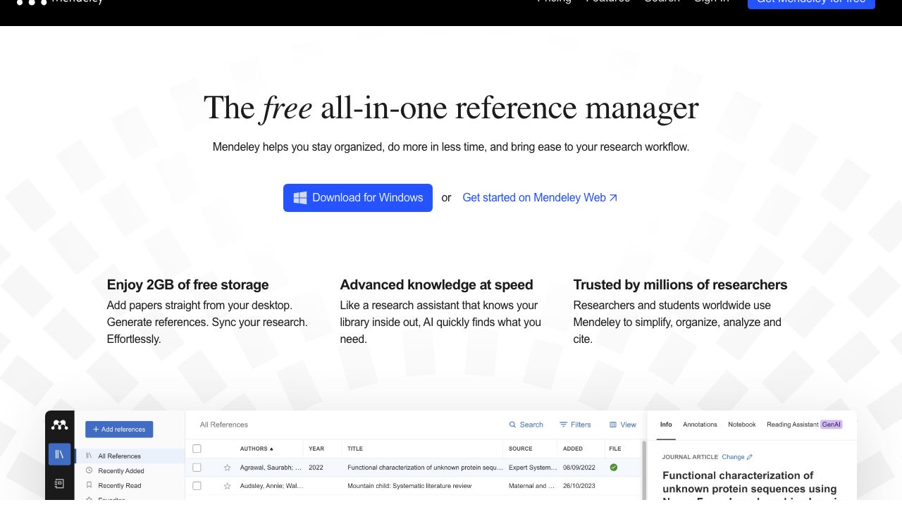 Mendeley official website preview