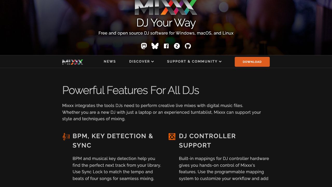 Mixxx official website preview