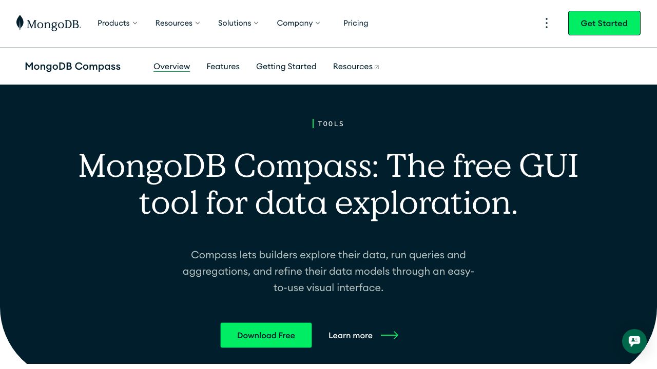 MongoDB Compass official website preview