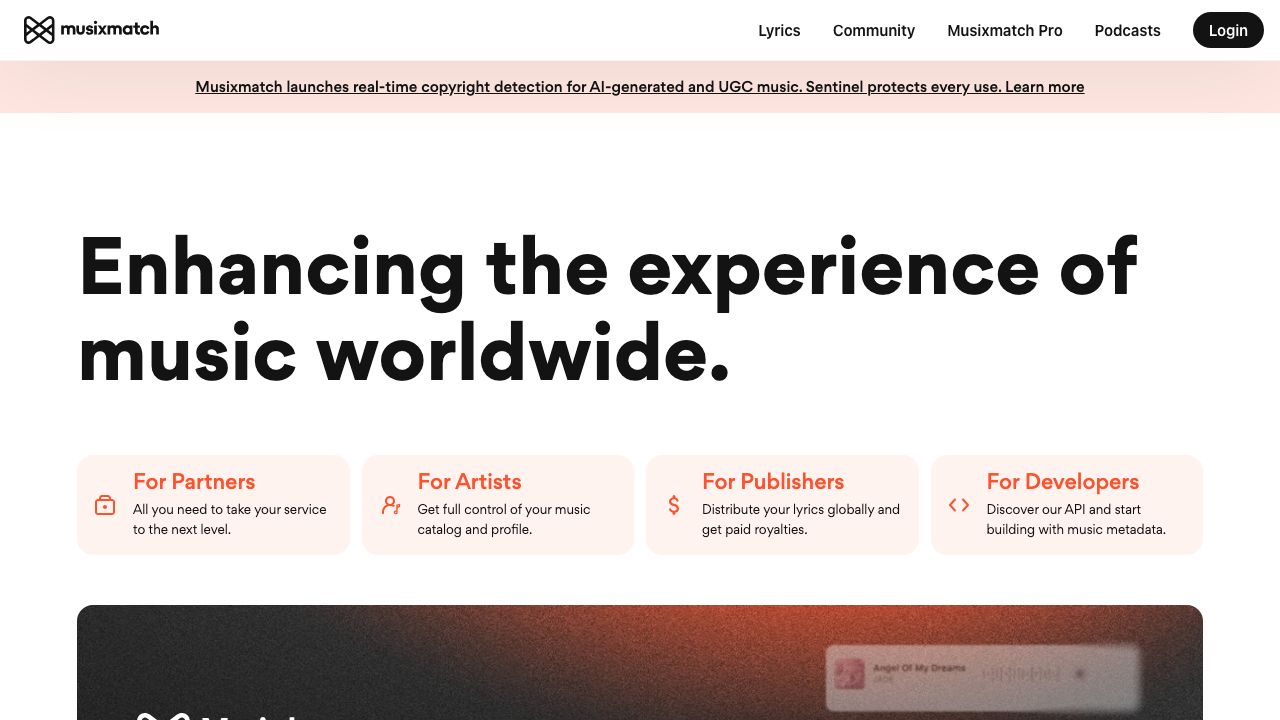Musixmatch official website preview