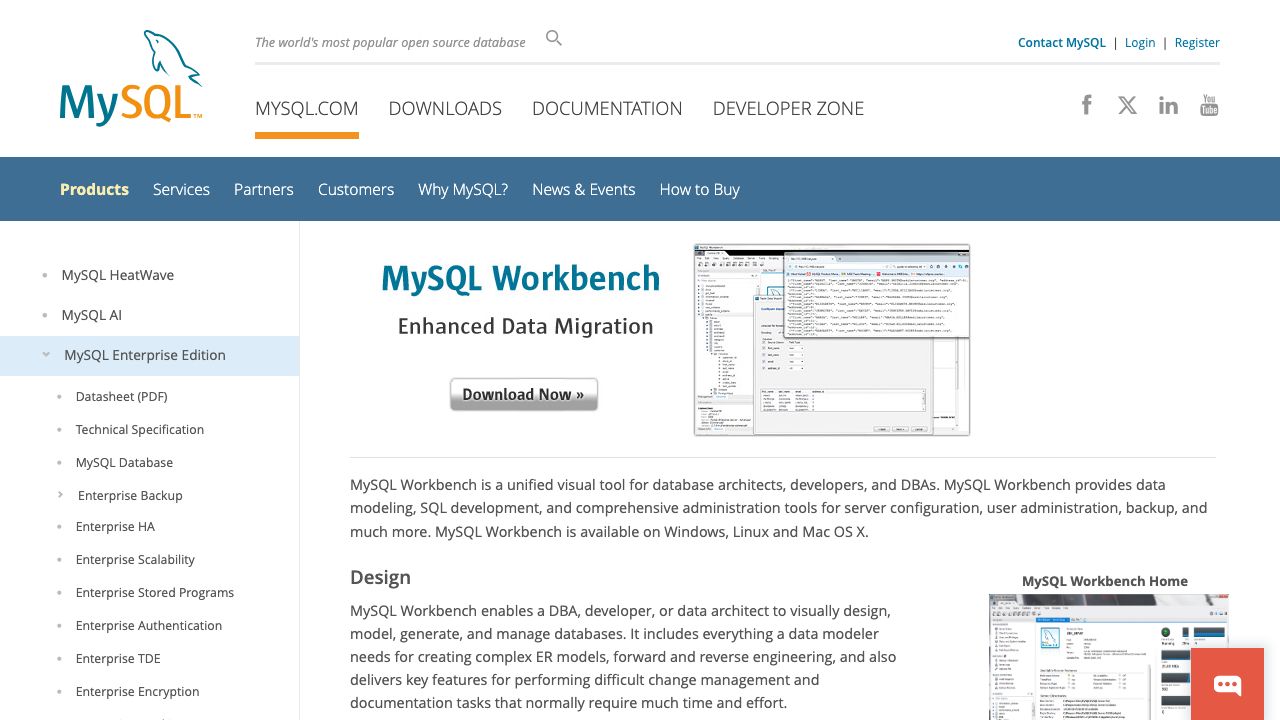 MySQL Workbench official website preview
