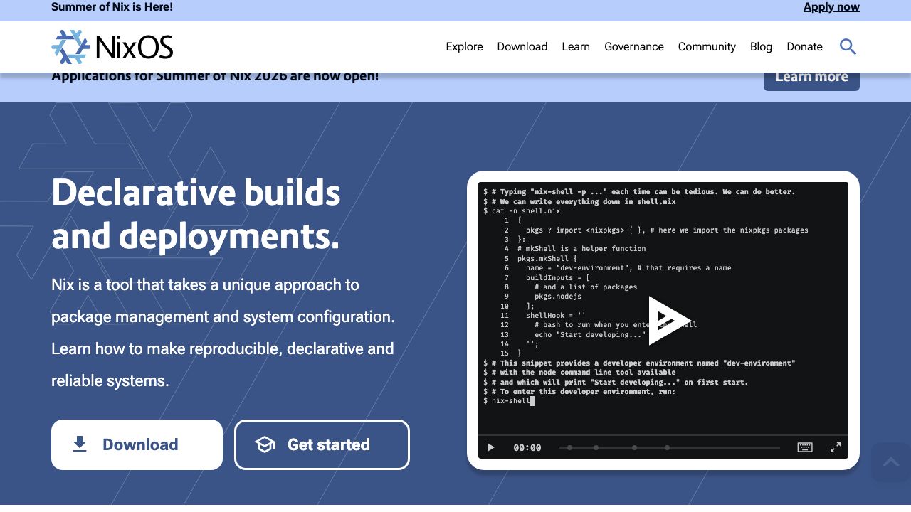 Nix official website preview