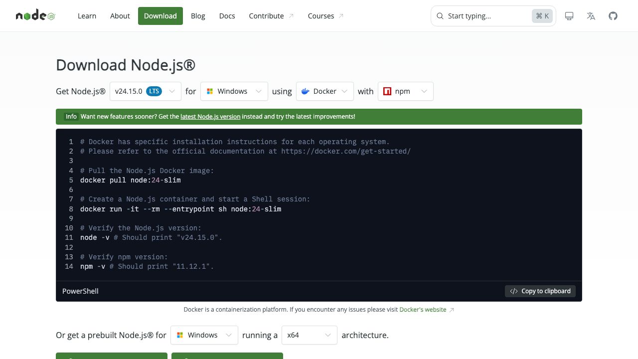 Node.js LTS official website preview