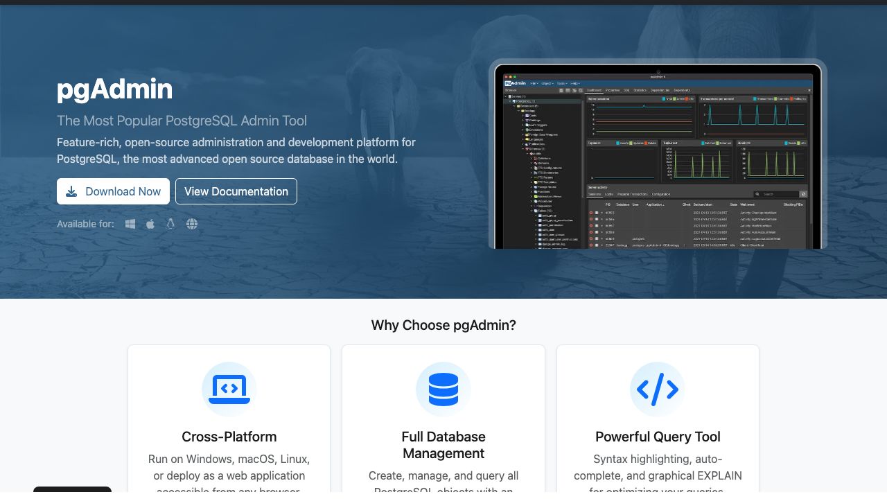 pgAdmin 4 official website preview