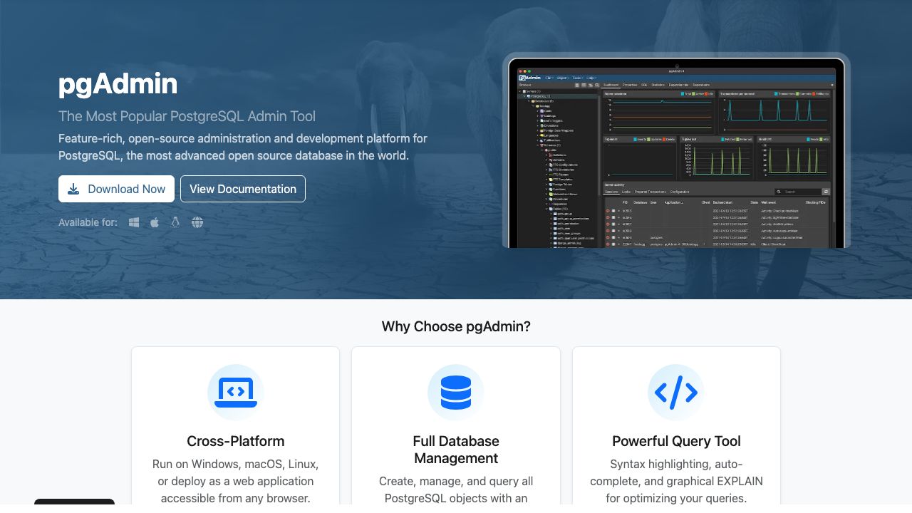 pgAdmin official website preview