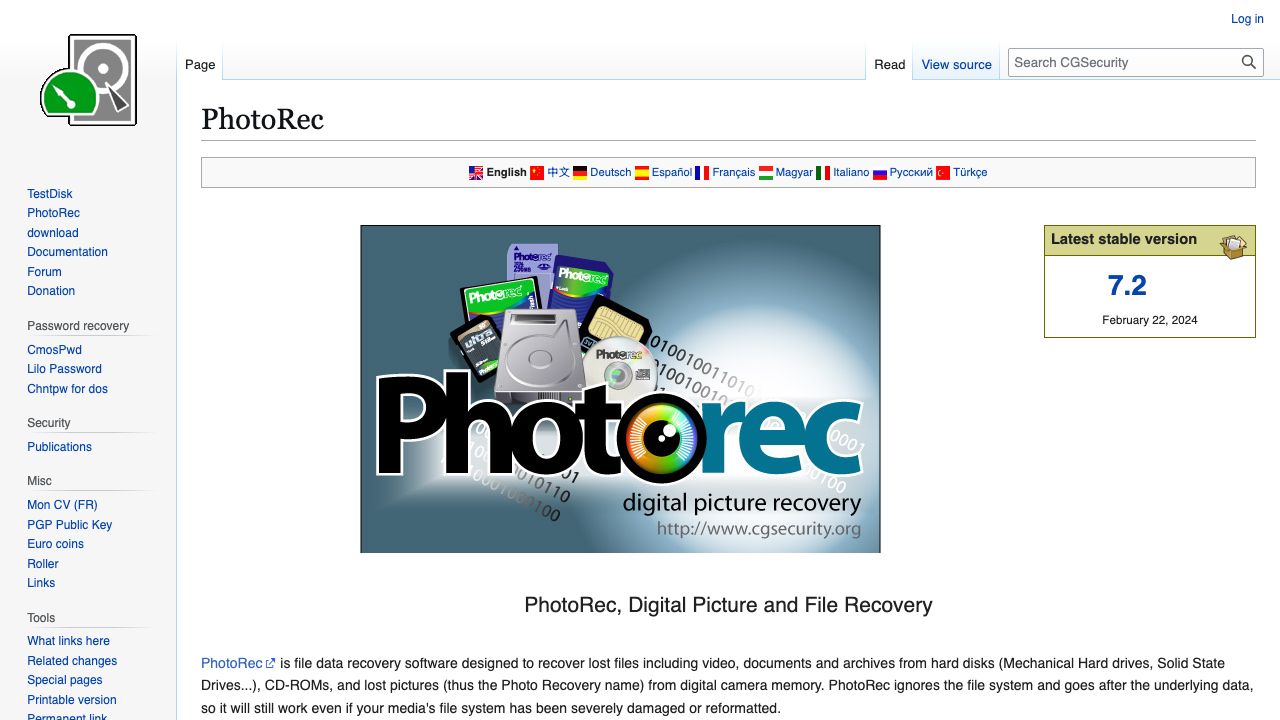 PhotoRec official website preview