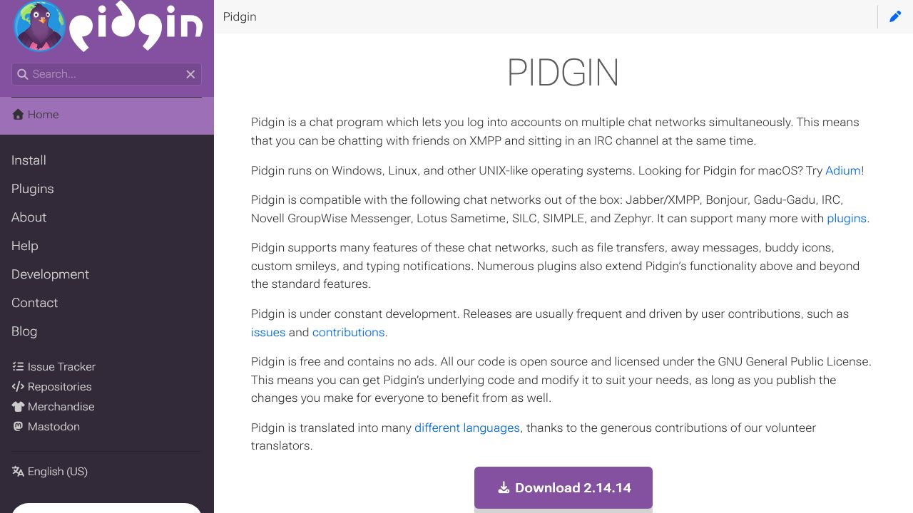 Pidgin IM official website preview