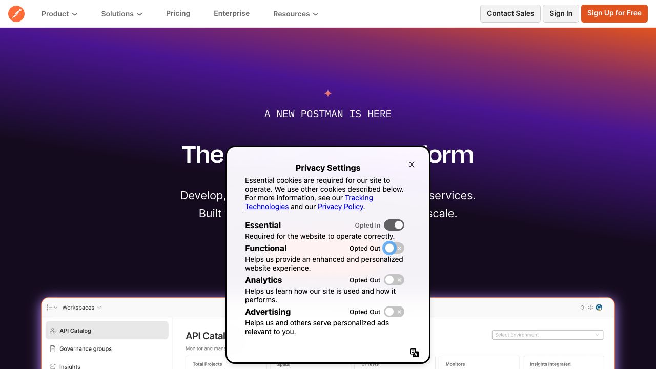Postman official website preview