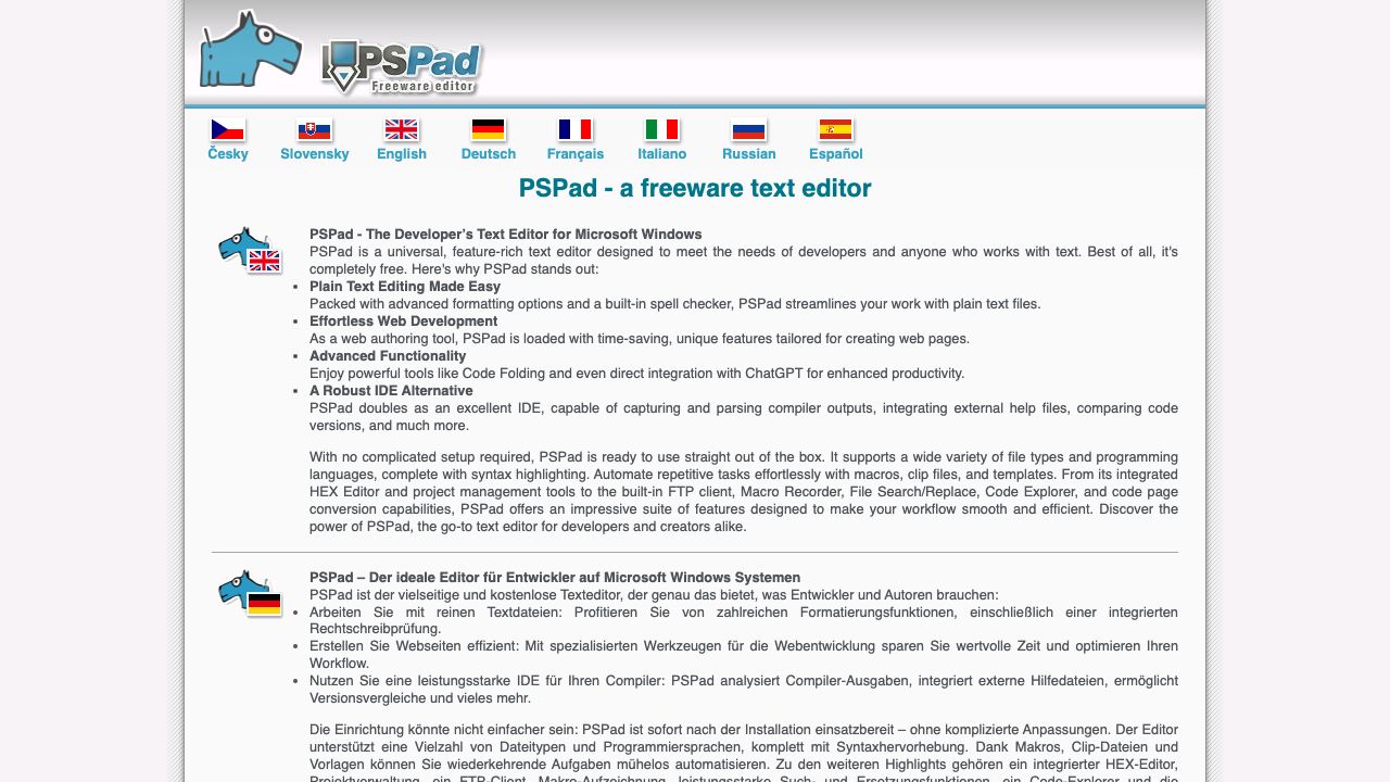 PSPad official website preview