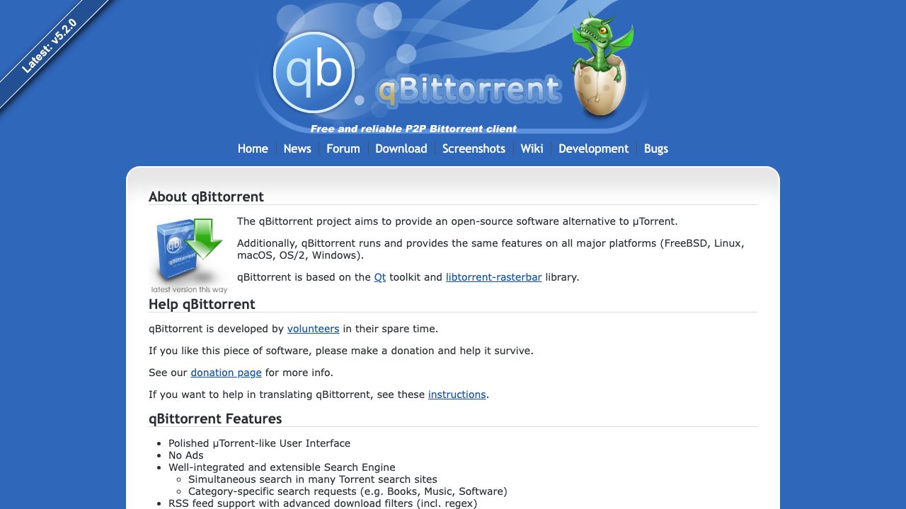 qBittorrent official website preview