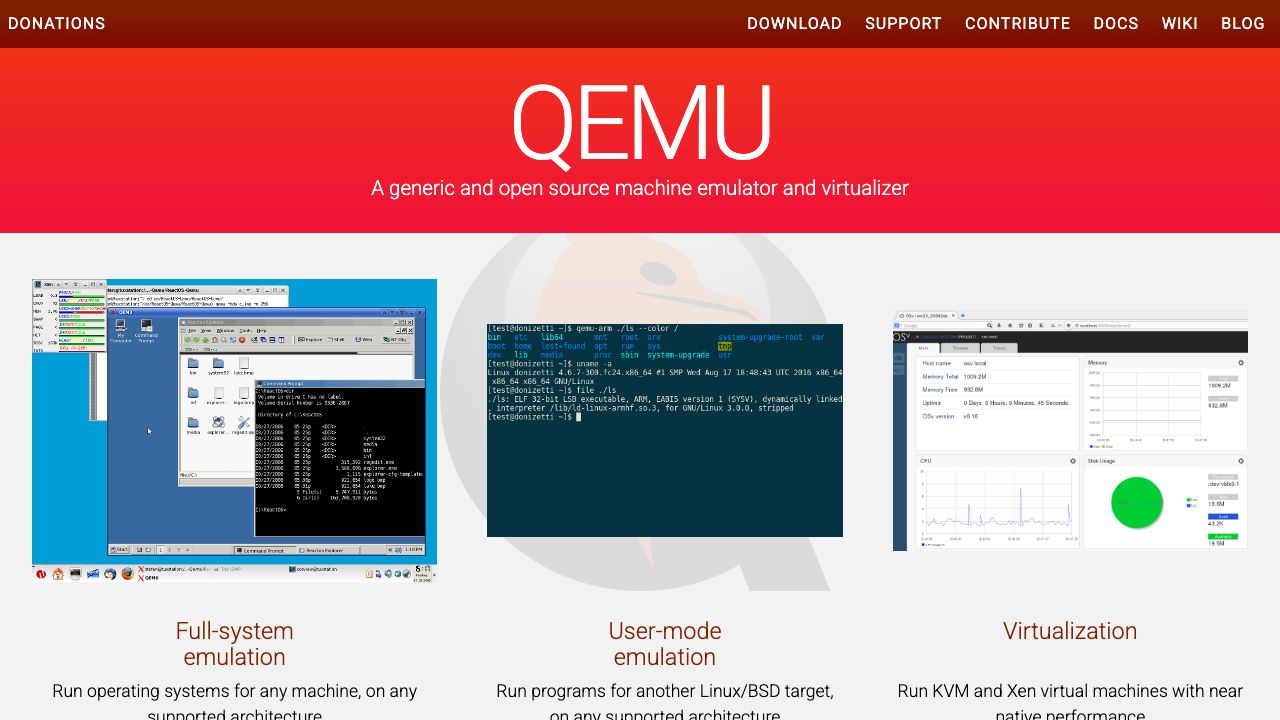 QEMU official website preview
