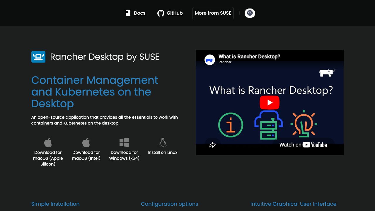 Rancher Desktop official website preview