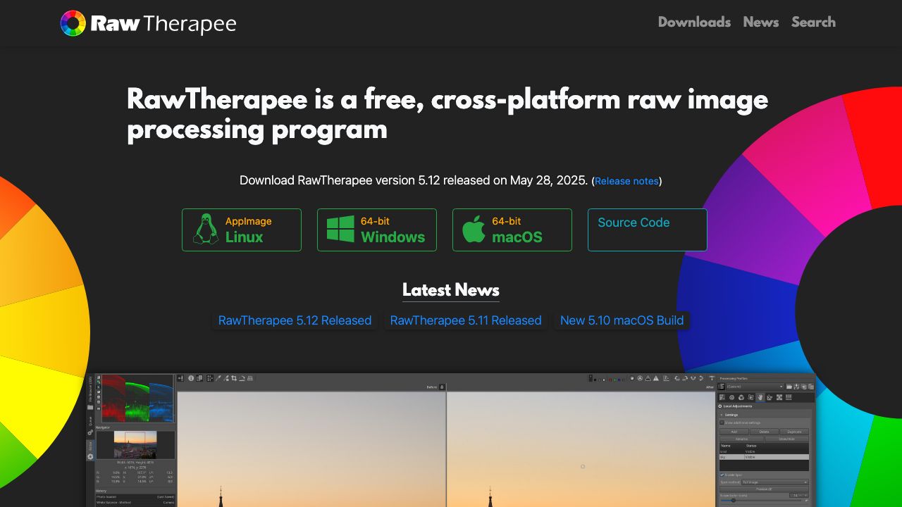 RawTherapee official website preview