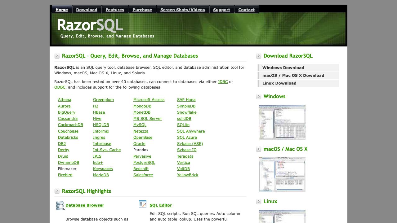 RazorSQL official website preview