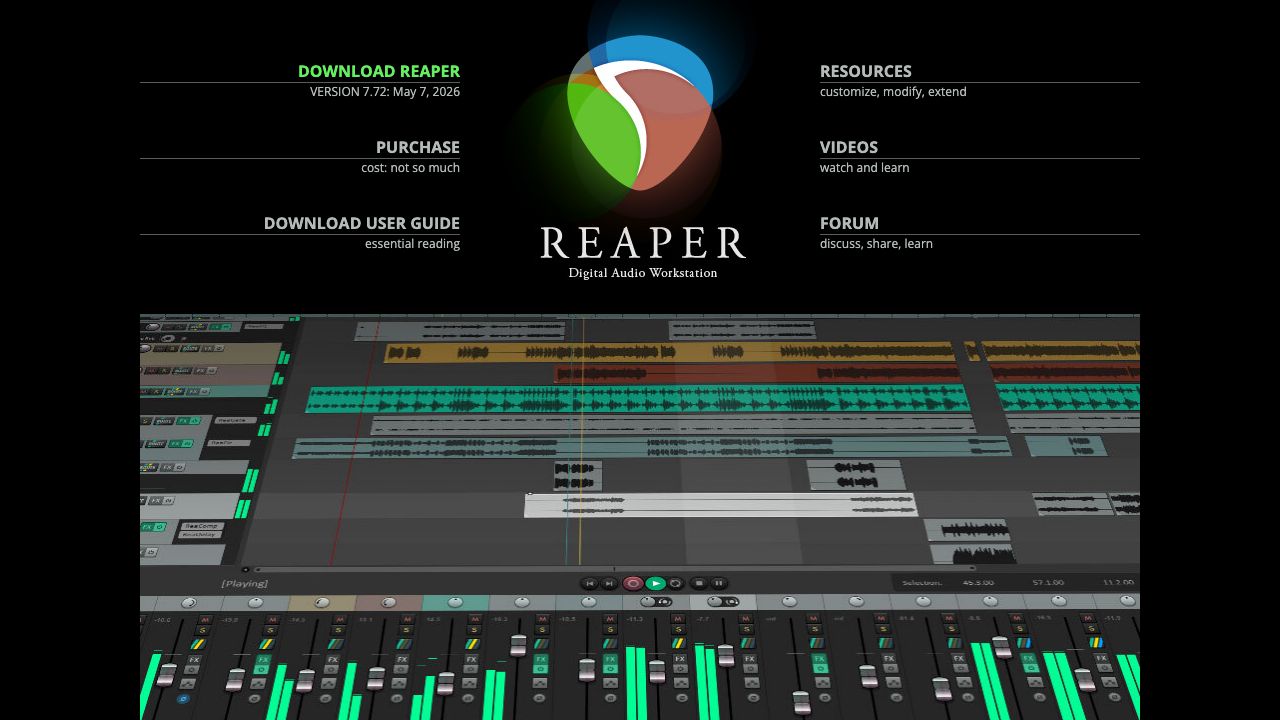 Reaper DAW official website preview