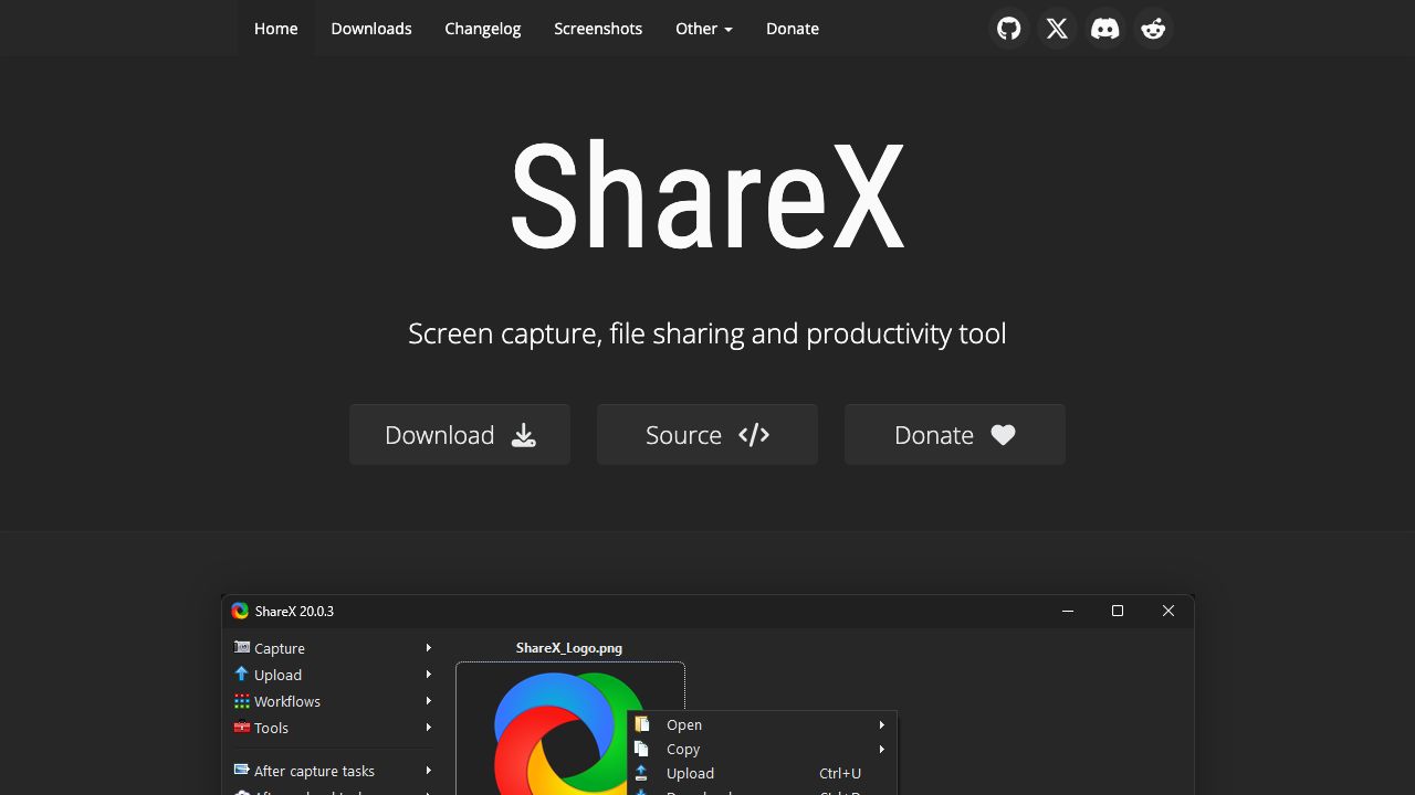 ShareX official website preview