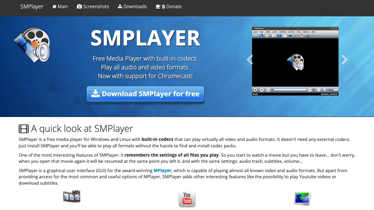 SMPlayer official website preview