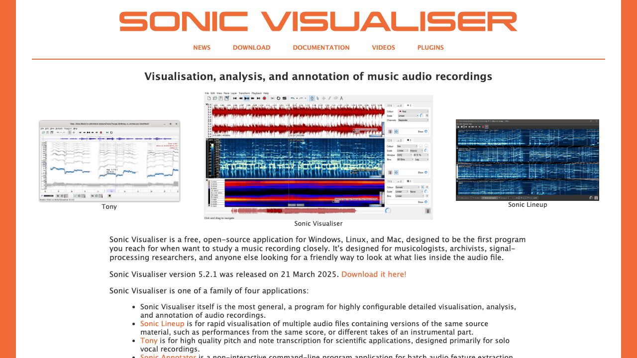 Sonic Visualiser official website preview
