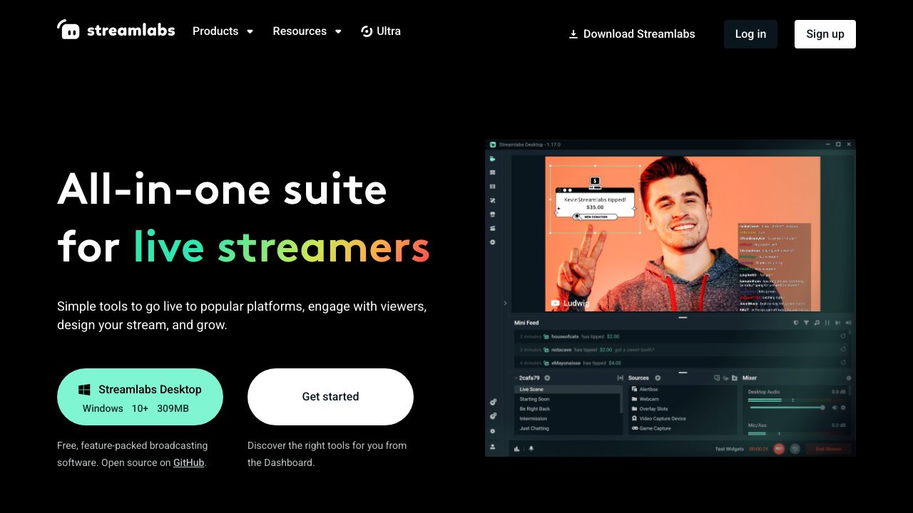 Streamlabs Desktop official website preview
